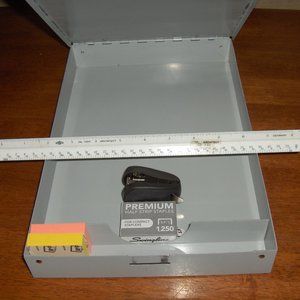 Clip Board with storage, ruler, stapler, post it notes combination